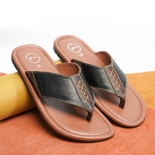 Black Leather Sandal For Men (Crm-134)~ 1 Pair