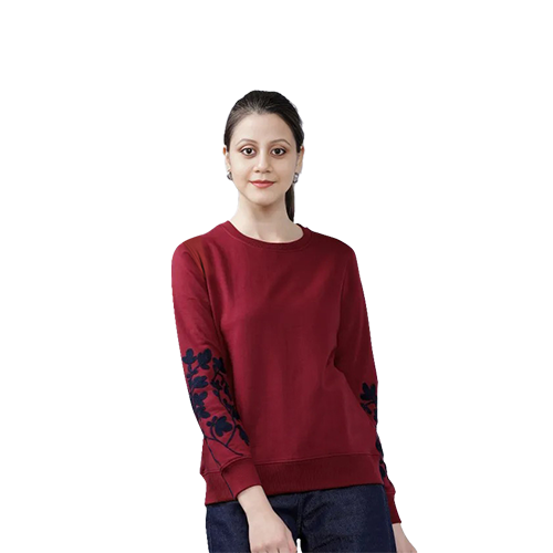 Premium Maroon Color Soft Fleece Embroidered Women Sweater~ 1 Pcs