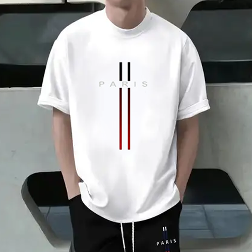 Stylish White Color Printed Unisex Drop Shoulder T-Shirt (01005)~ 1 Pcs