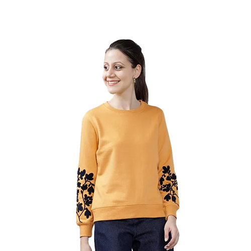 Premium Orange Soft Fleece Embroidered Women Sweater~ 1 Pcs