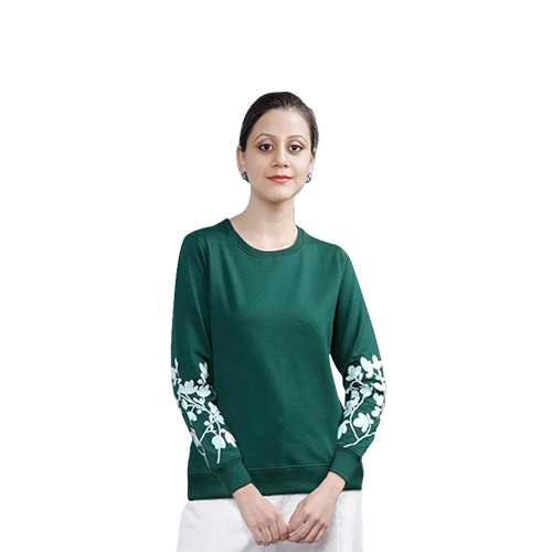 Premium Dark Green Soft Fleece Embroidered Women Sweater~ 1 Pcs